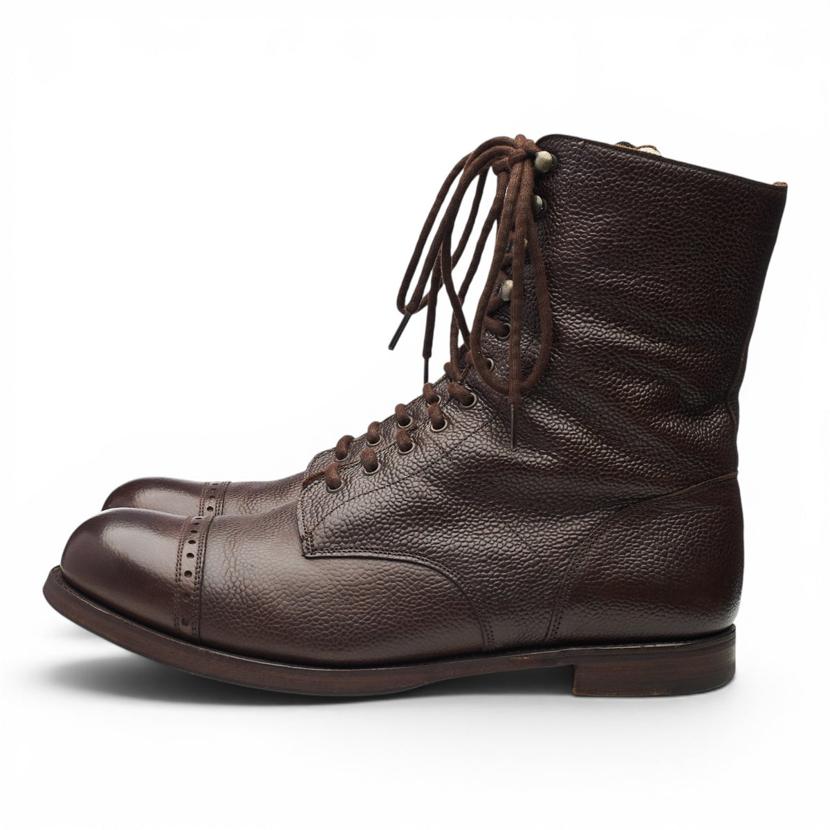 'Tiger Moth' Dark Brown Grain Leather Military Boots UK 10 F