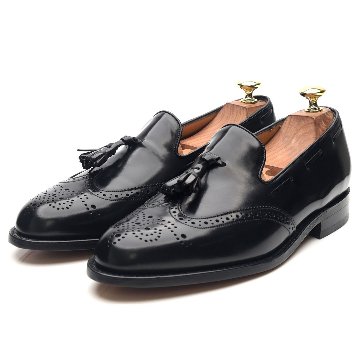 &#39;Clive&#39; Black Leather Wing Cap Tassel Loafers UK 7.5 F