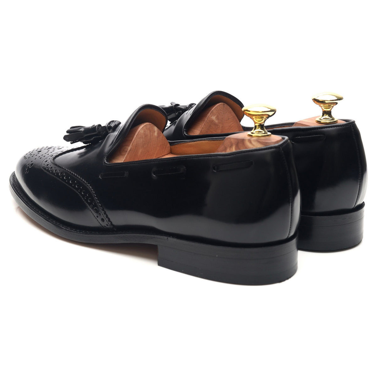&#39;Clive&#39; Black Leather Wing Cap Tassel Loafers UK 7.5 F