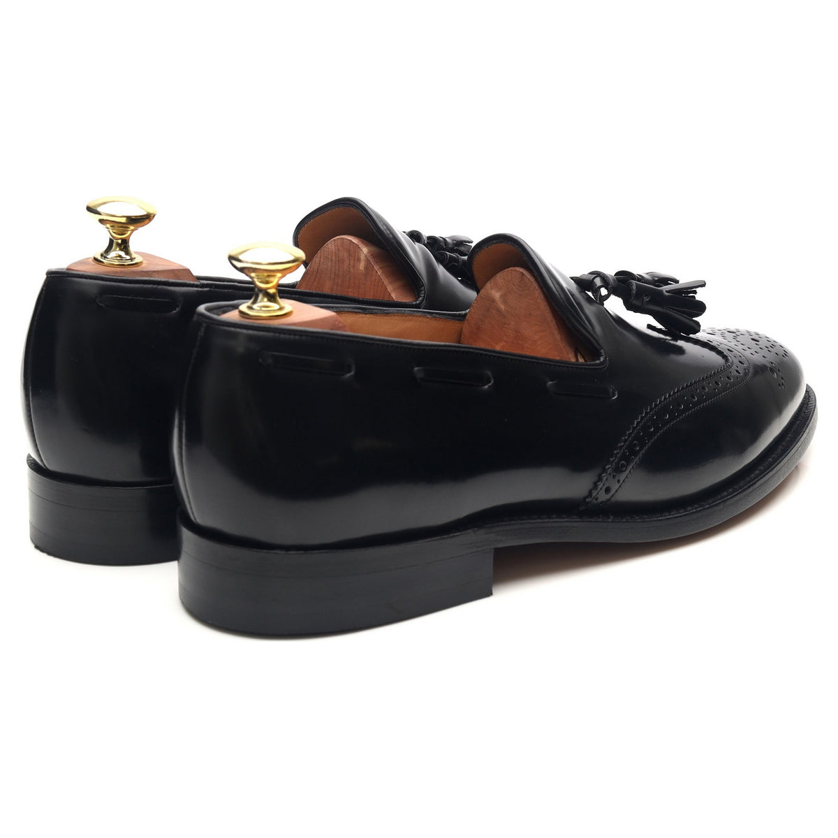 &#39;Clive&#39; Black Leather Wing Cap Tassel Loafers UK 7.5 F