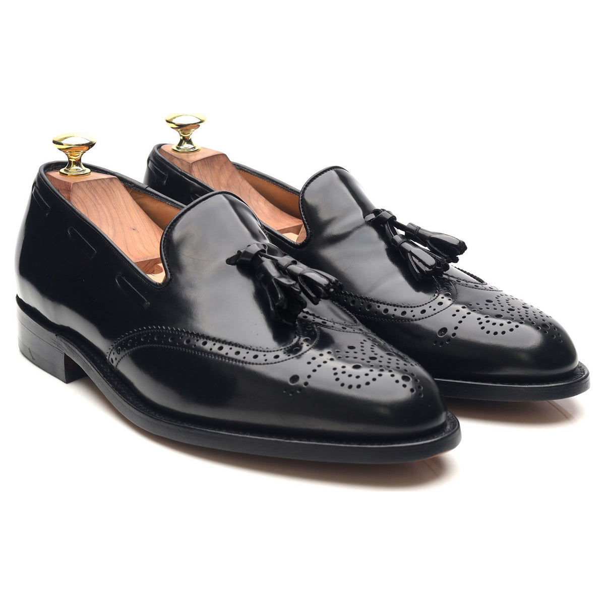 &#39;Clive&#39; Black Leather Wing Cap Tassel Loafers UK 7.5 F