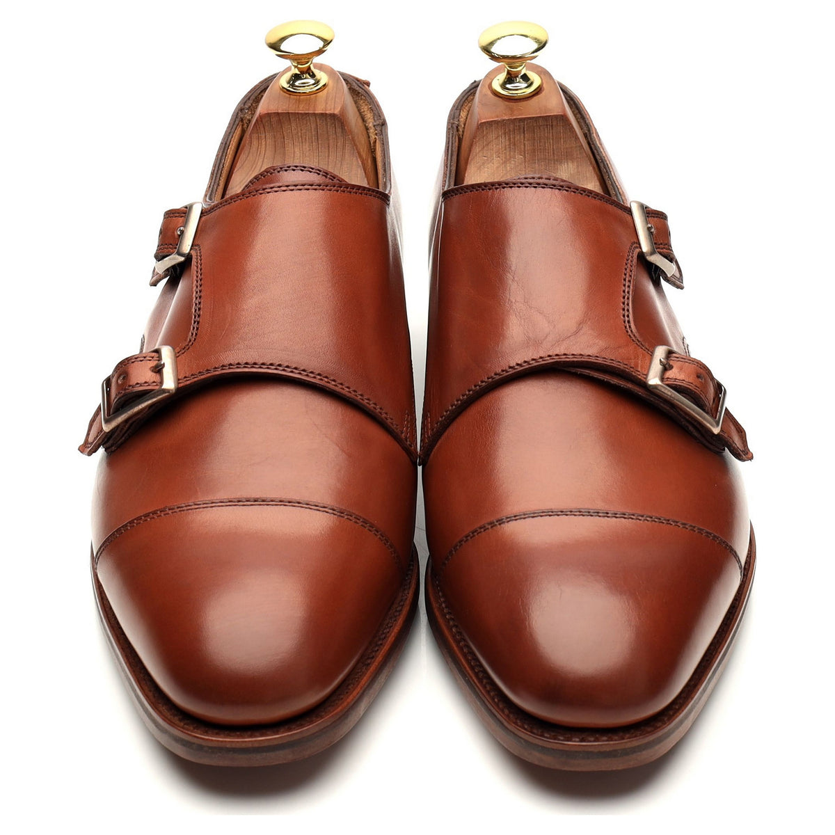 &#39;Ramsey&#39; Tan Brown Leather Double Monk Strap UK 7.5 F