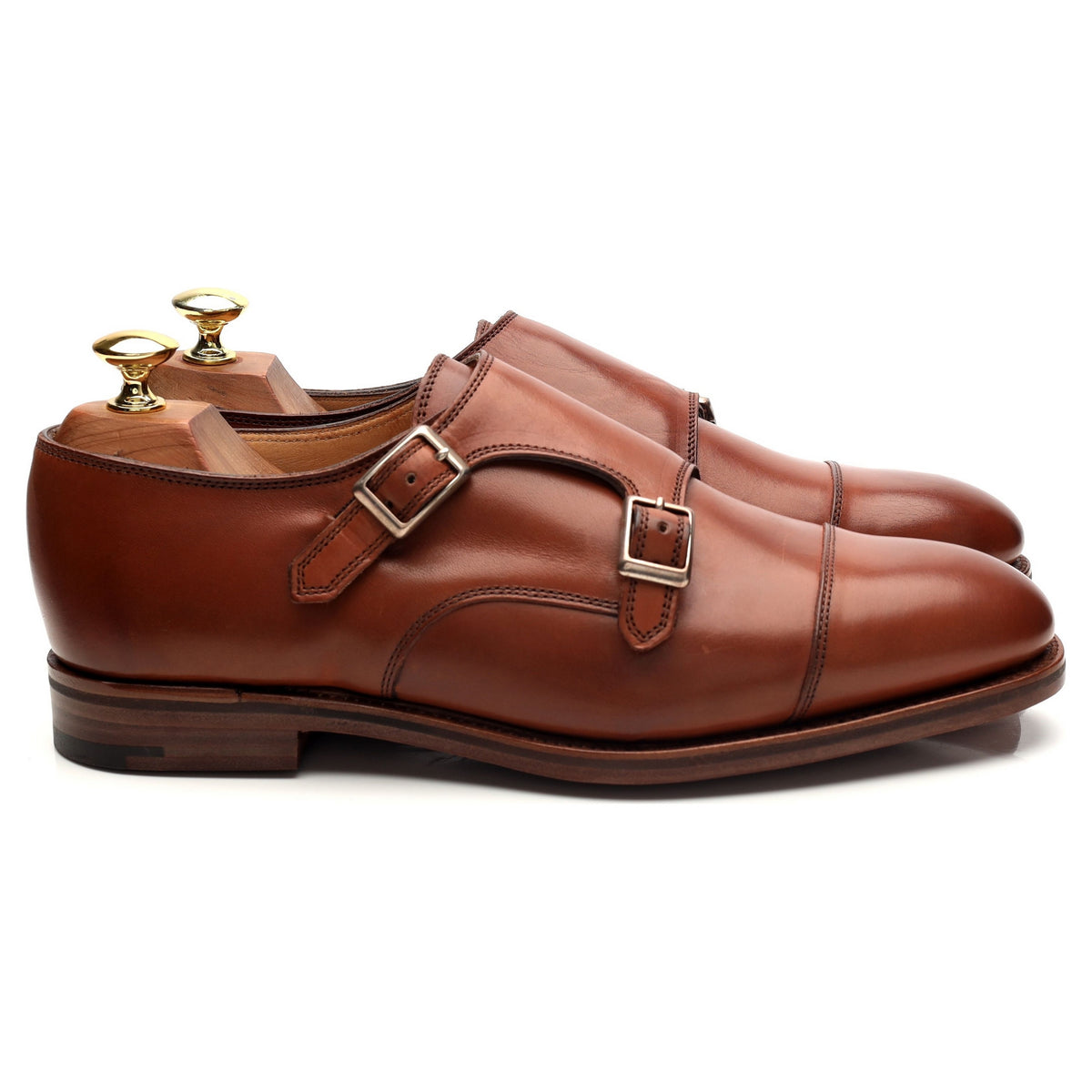 &#39;Ramsey&#39; Tan Brown Leather Double Monk Strap UK 7.5 F