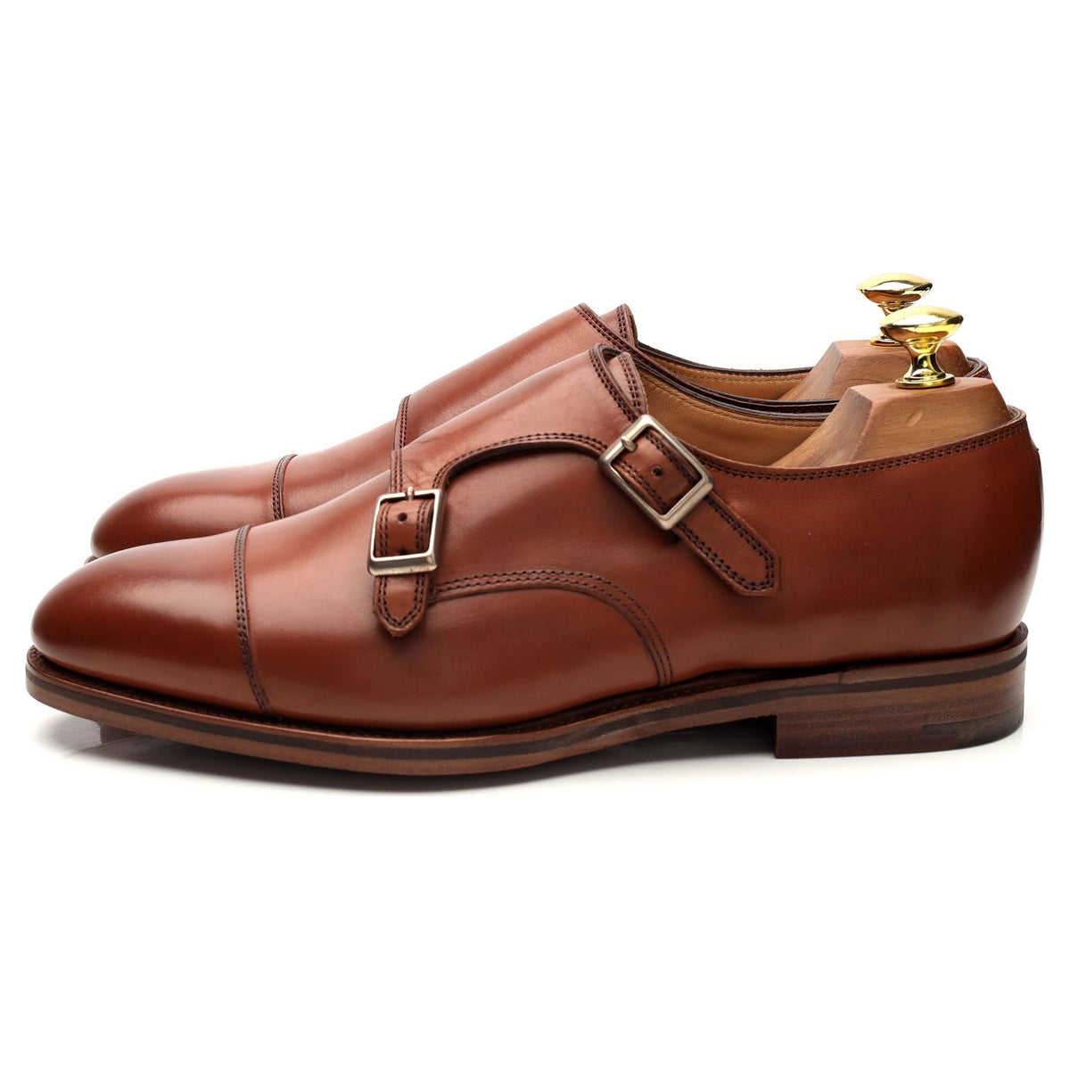 &#39;Ramsey&#39; Tan Brown Leather Double Monk Strap UK 7.5 F