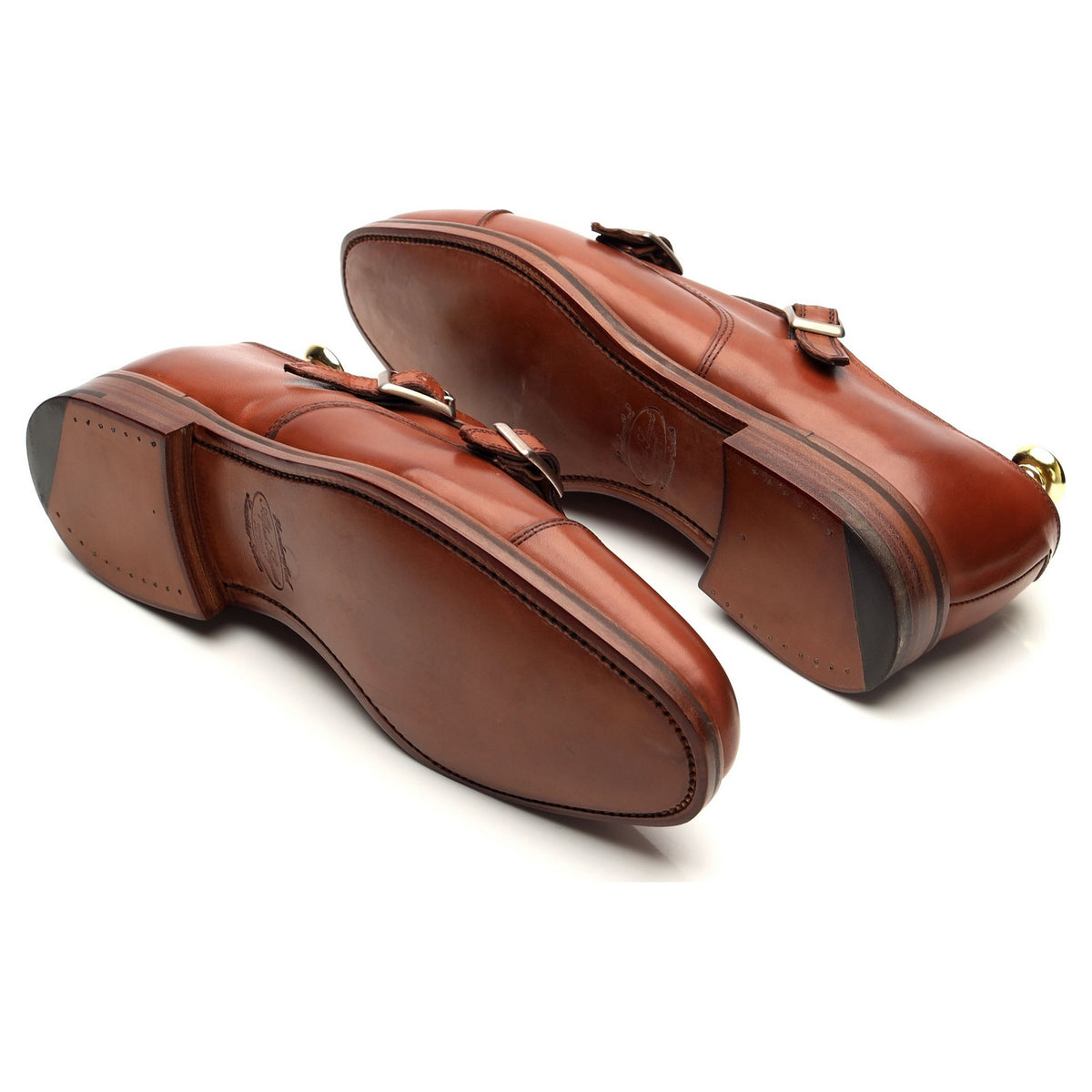 &#39;Ramsey&#39; Tan Brown Leather Double Monk Strap UK 7.5 F