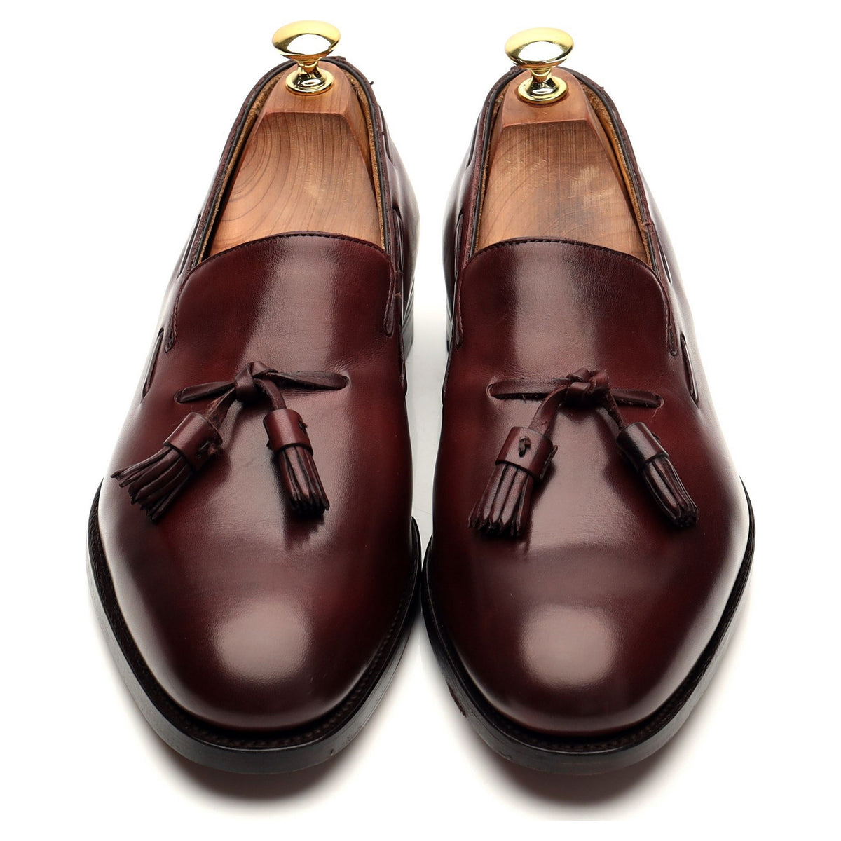 &#39;Hugh&#39; Burgundy Leather Tassel Loafers UK 8