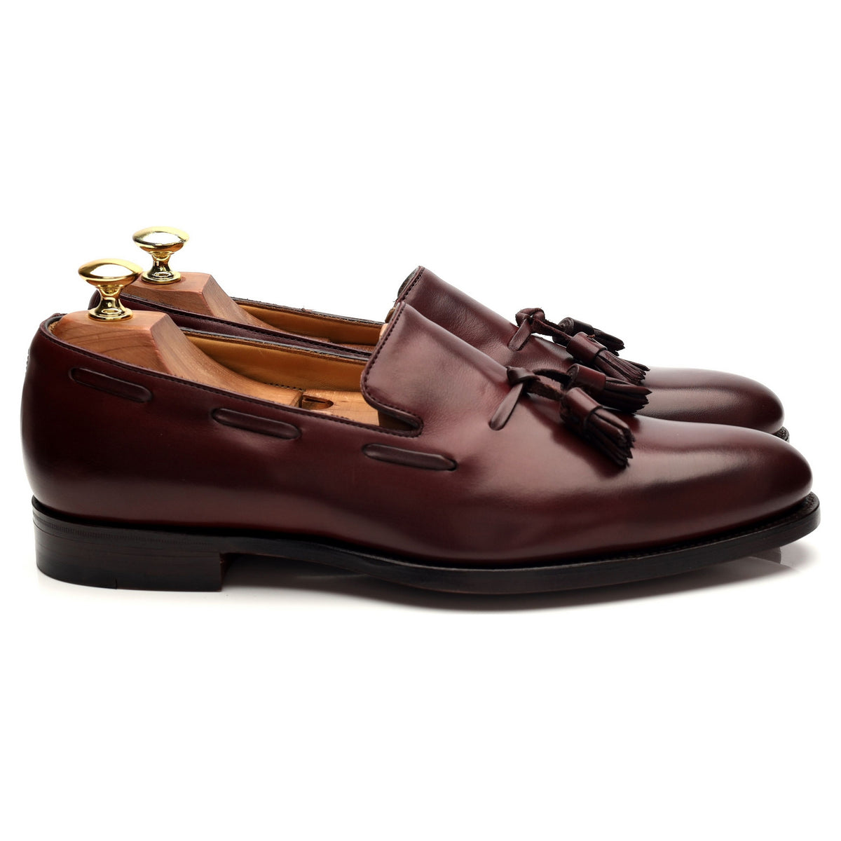 &#39;Hugh&#39; Burgundy Leather Tassel Loafers UK 8