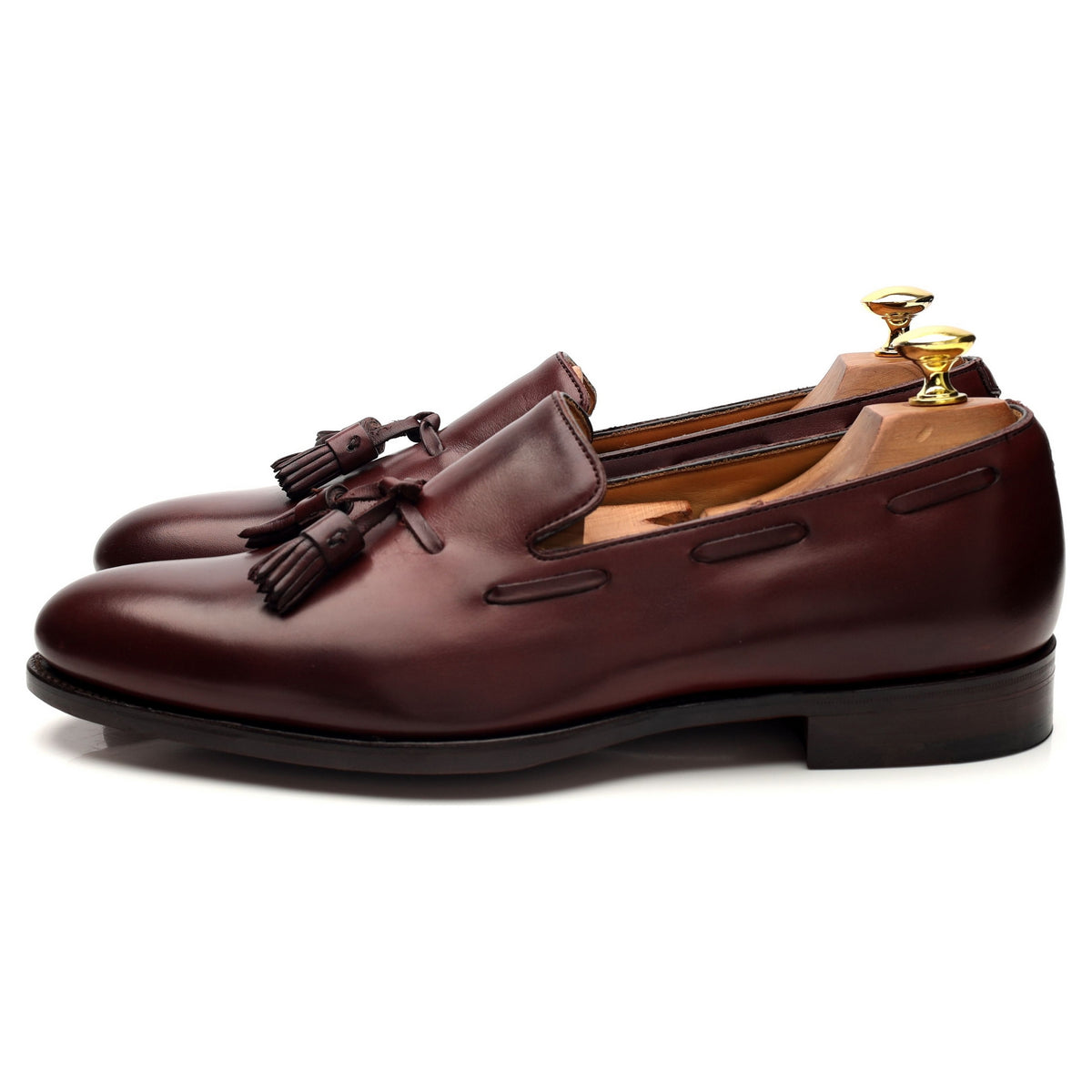 &#39;Hugh&#39; Burgundy Leather Tassel Loafers UK 8