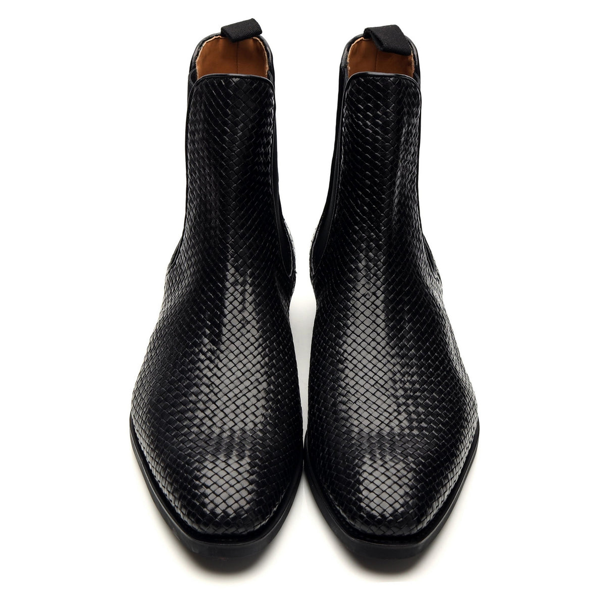 &#39;80306&#39; Black Braided Leather Chelsea Boots UK 10.5 - 12
