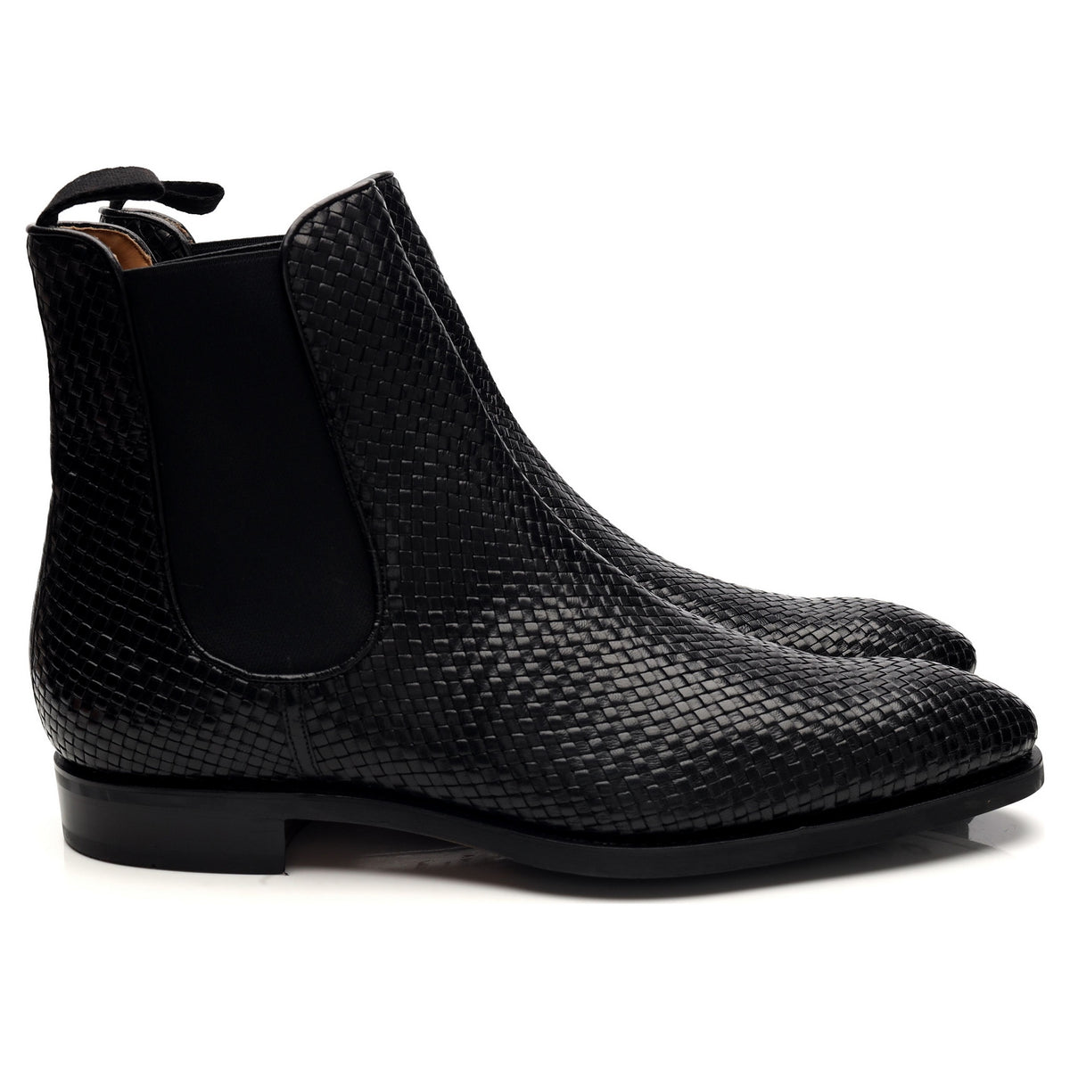 &#39;80306&#39; Black Braided Leather Chelsea Boots UK 10.5 - 12