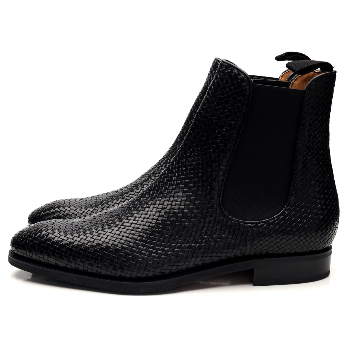 &#39;80306&#39; Black Braided Leather Chelsea Boots UK 10.5 - 12