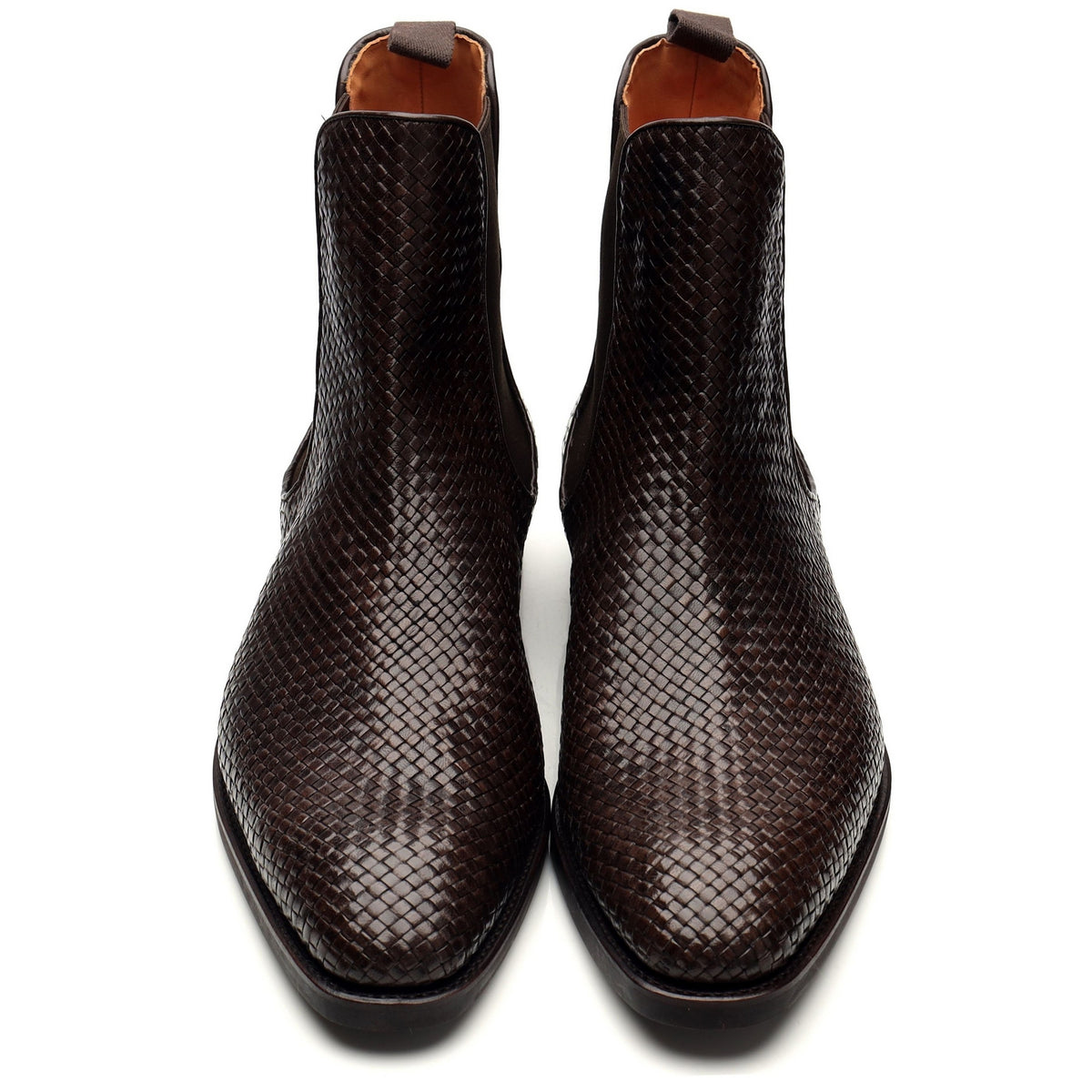 &#39;80306&#39; Brown Braided Leather Chelsea Boots UK 9.5 - 10.5