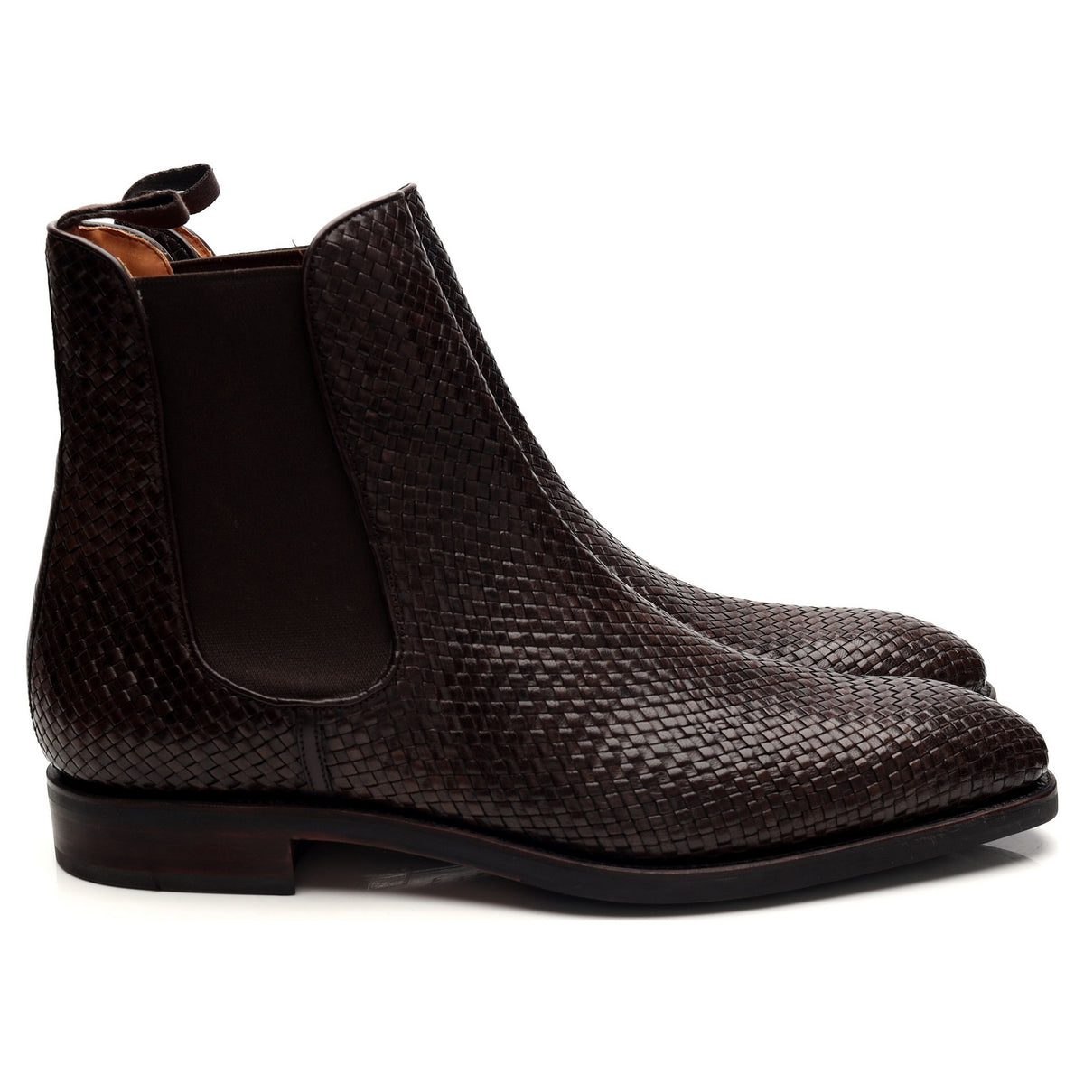 &#39;80306&#39; Brown Braided Leather Chelsea Boots UK 9.5 - 10.5