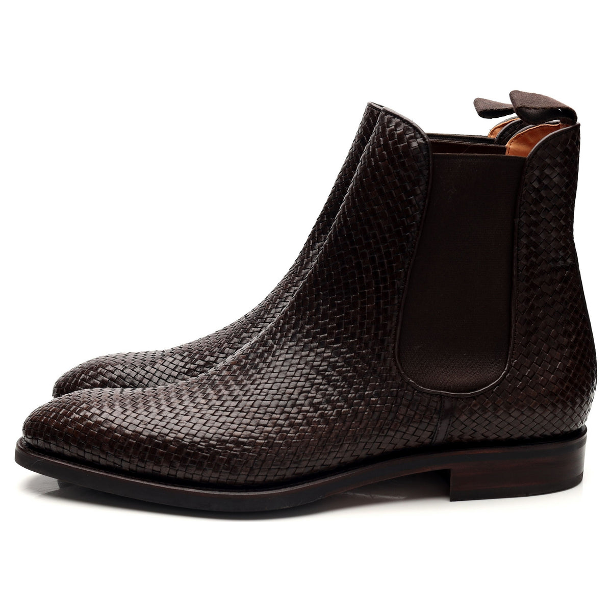 &#39;80306&#39; Brown Braided Leather Chelsea Boots UK 9.5 - 10.5
