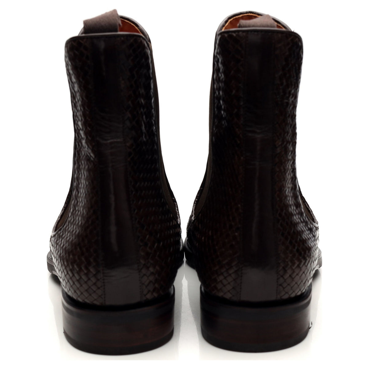 &#39;80306&#39; Brown Braided Leather Chelsea Boots UK 9.5 - 10.5