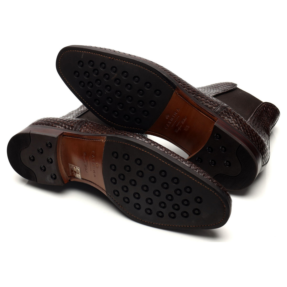 &#39;80306&#39; Brown Braided Leather Chelsea Boots UK 9.5 - 10.5
