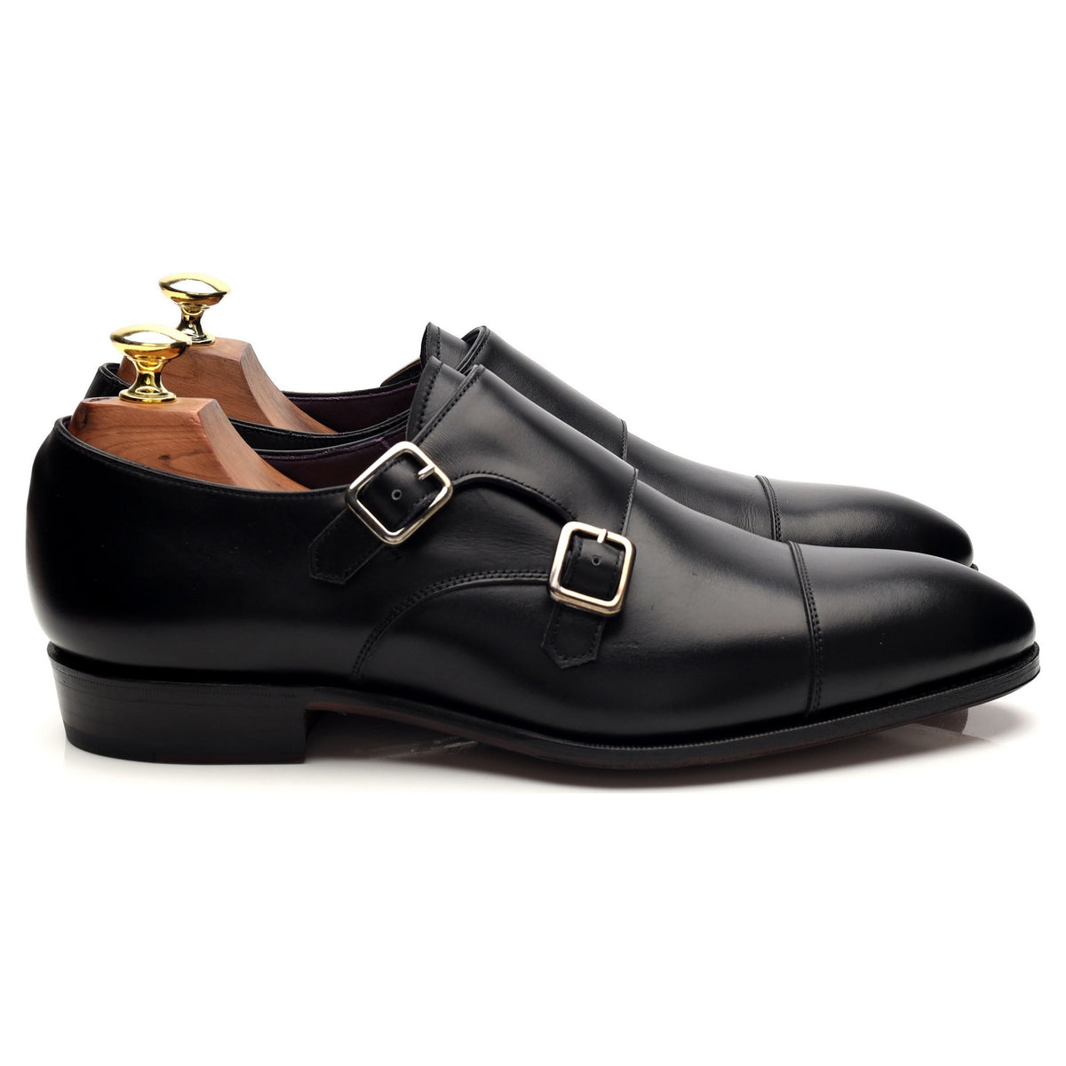 &#39;80250&#39; Black Leather Double Monk Strap UK 7 - 11