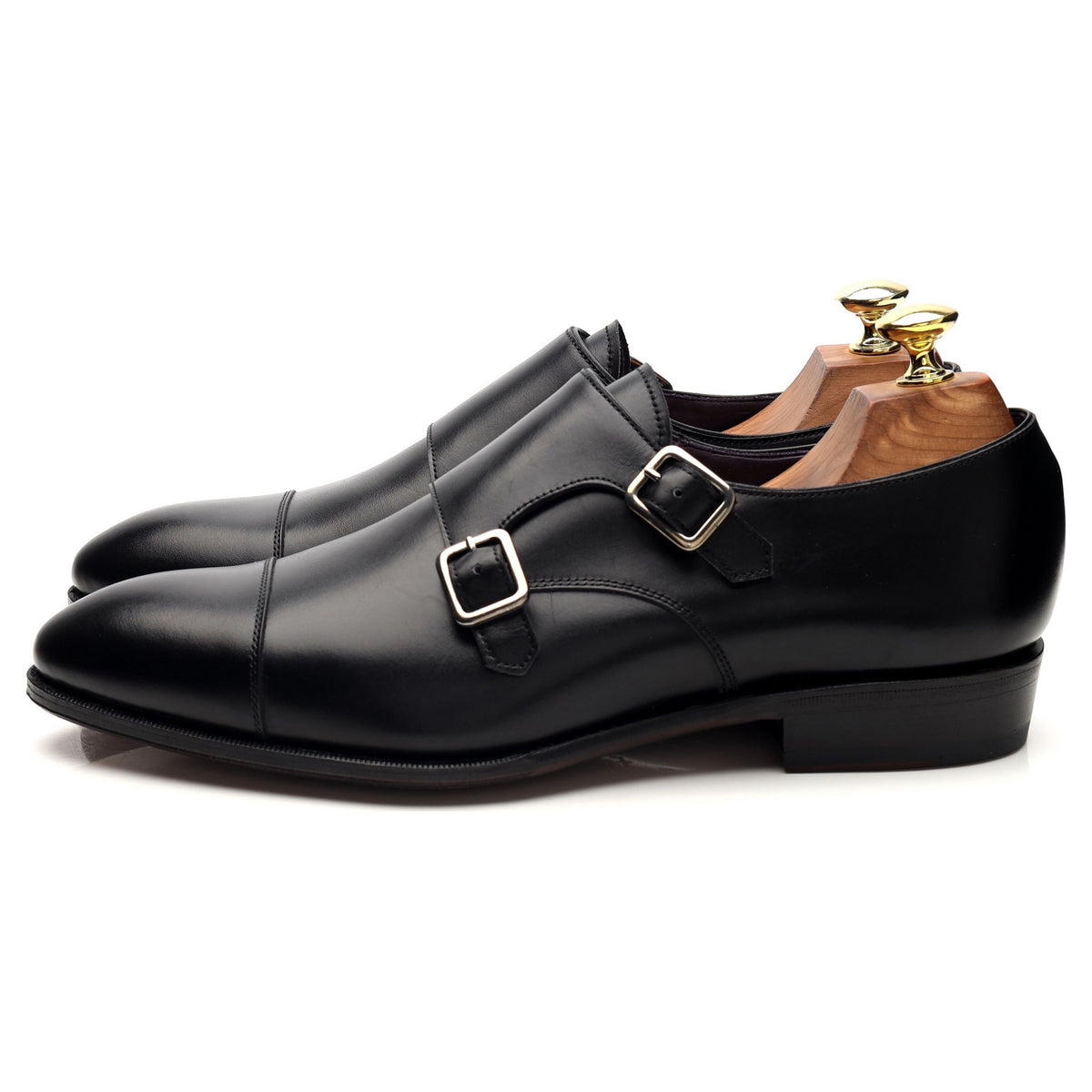 &#39;80250&#39; Black Leather Double Monk Strap UK 7 - 11