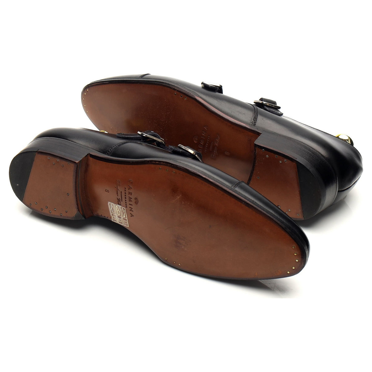&#39;80250&#39; Black Leather Double Monk Strap UK 7 - 11