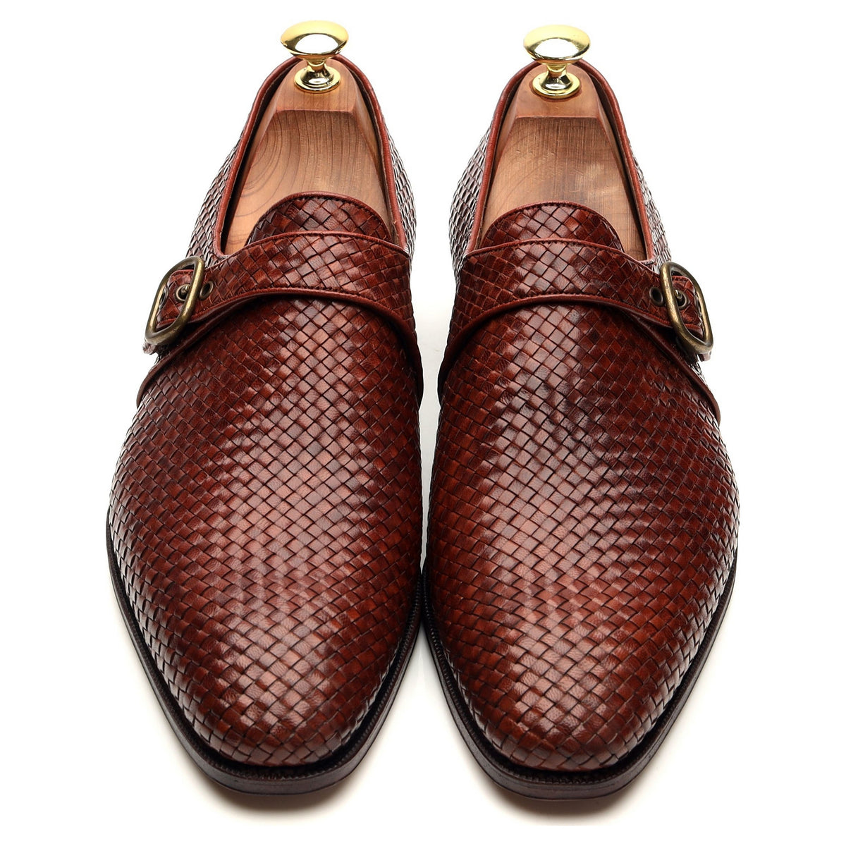 &#39;89662&#39; Brown Braided Leather Monk Strap UK 7 - 12