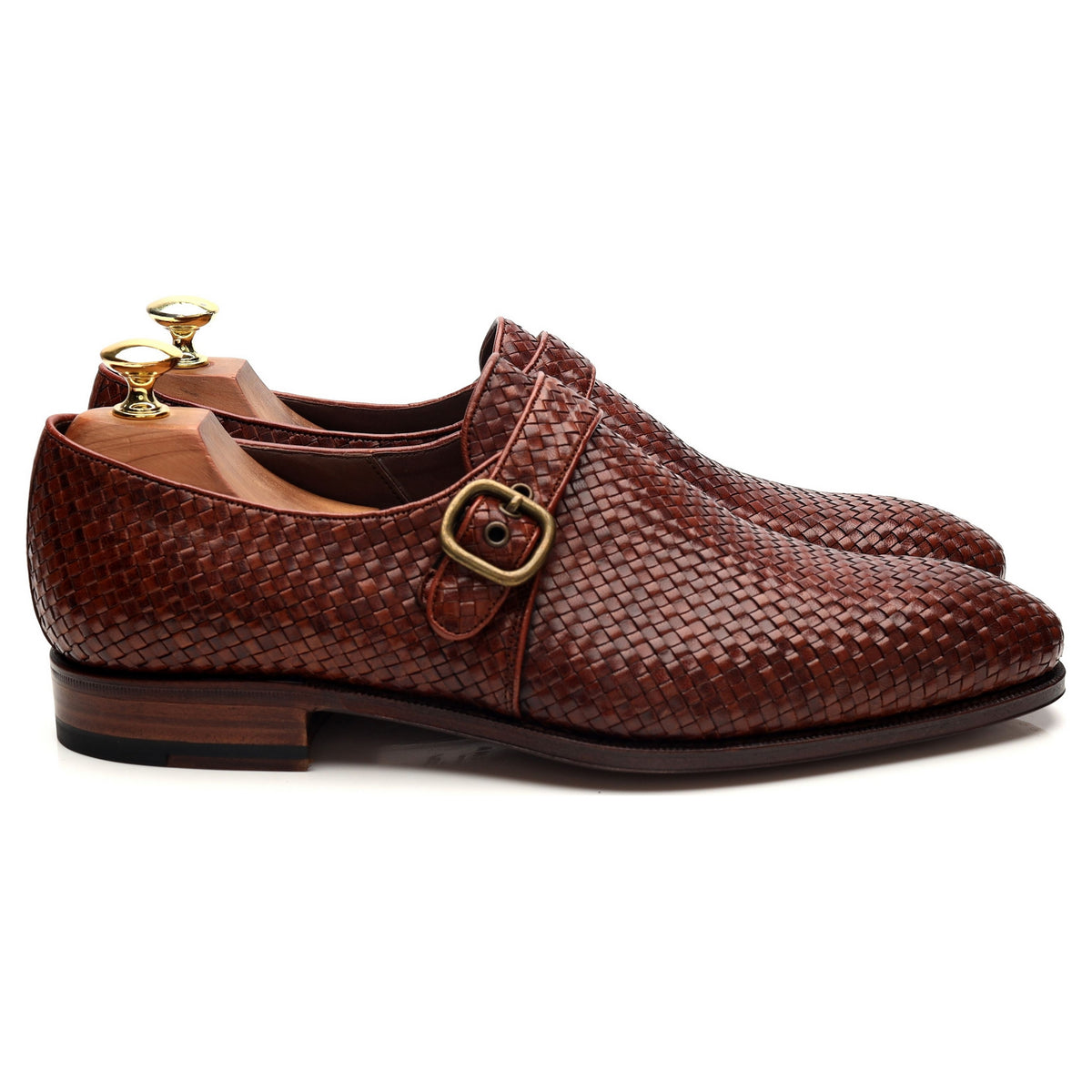 &#39;89662&#39; Brown Braided Leather Monk Strap UK 7 - 12