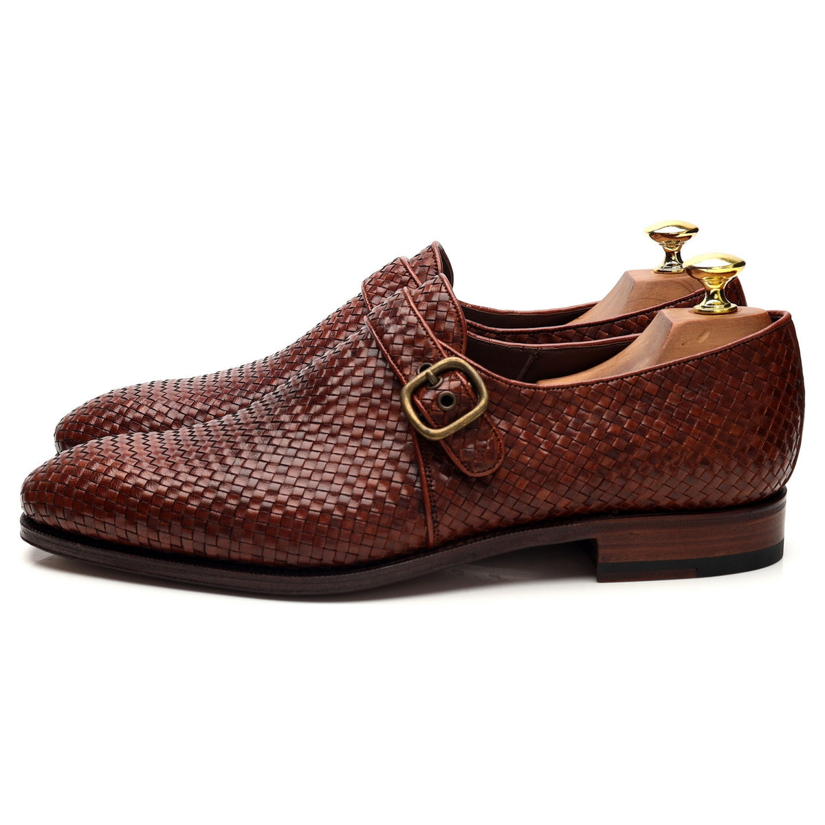&#39;89662&#39; Brown Braided Leather Monk Strap UK 7 - 12