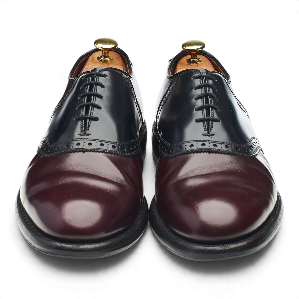 'Polo' Burgundy Black Leather Saddle Oxford UK 8.5 US 9 EEE