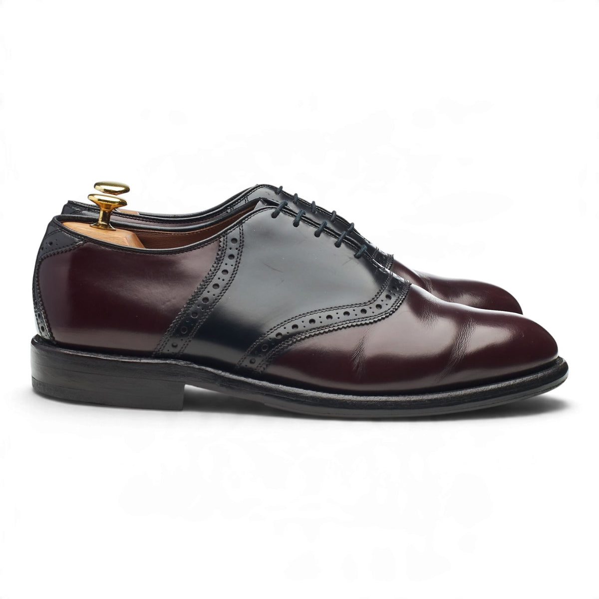 'Polo' Burgundy Black Leather Saddle Oxford UK 8.5 US 9 EEE