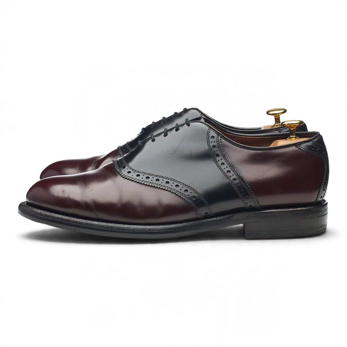 'Polo' Burgundy Black Leather Saddle Oxford UK 8.5 US 9 EEE
