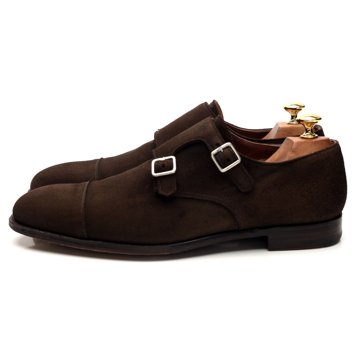 &#39;Thomas&#39; Dark Brown Suede Double Monk Strap UK 9 E