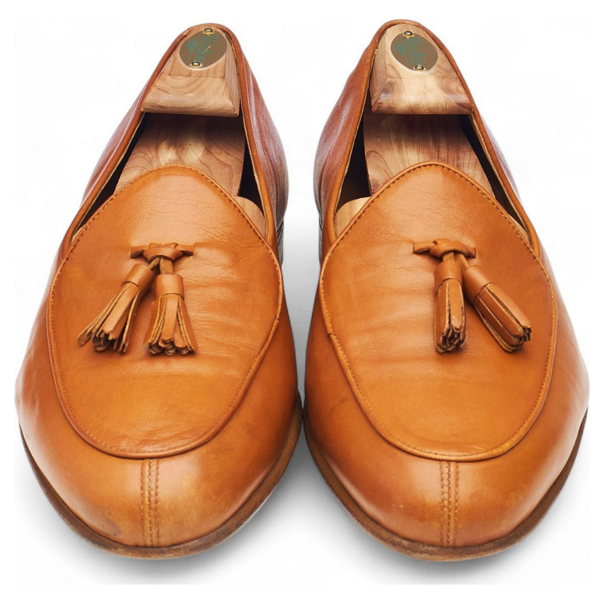 Tan Brown Leather Tassel Loafers UK 10 US 10.5