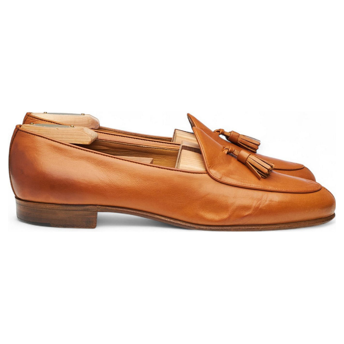 Tan Brown Leather Tassel Loafers UK 10 US 10.5
