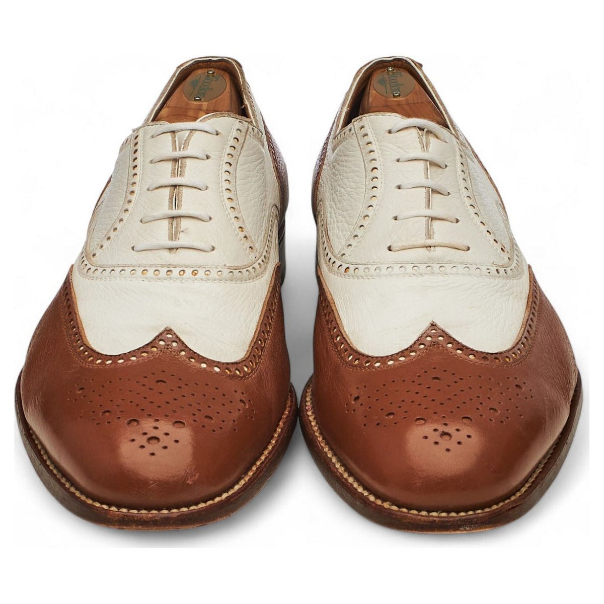 Tan Brown & White Leather Spectator Brogues UK 10 US 10.5