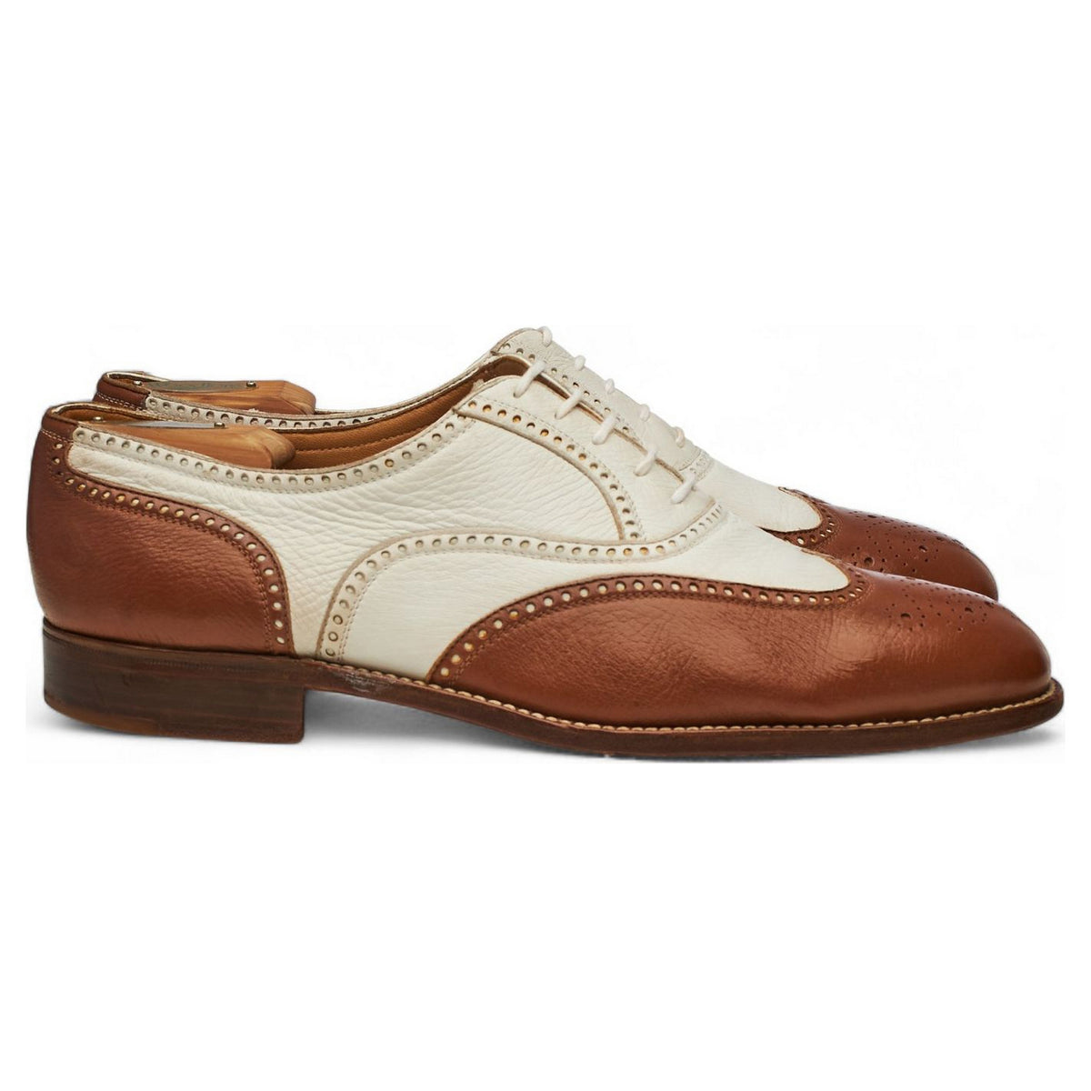 Tan Brown & White Leather Spectator Brogues UK 10 US 10.5