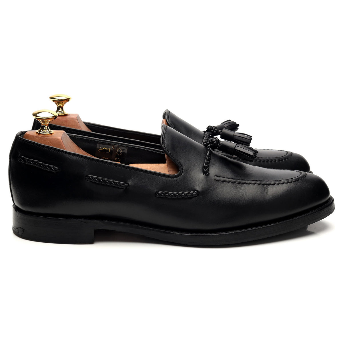 1880 &#39;Temple&#39; Black Leather Tassel Loafer UK 9 F