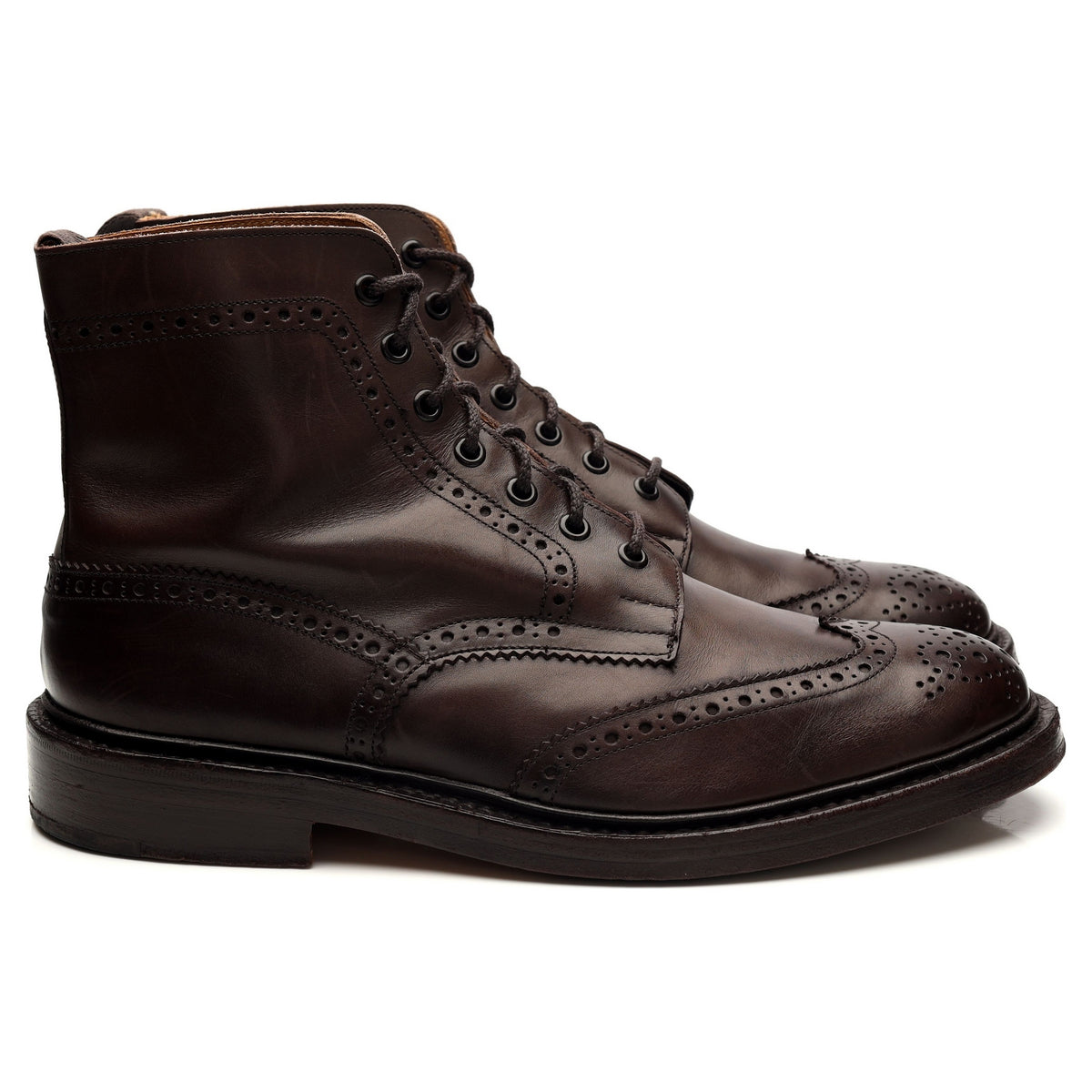 &#39;Stow&#39; Dark Brown Leather Brogue Boots UK 10