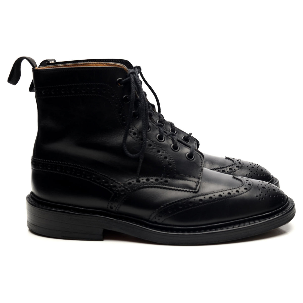 &#39;Stow&#39; Black Leather Boots Brogues UK 6
