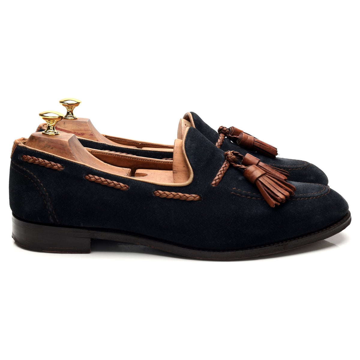 &#39;Hubert&#39; Navy Blue Suede Tassel Loafers UK 11 F