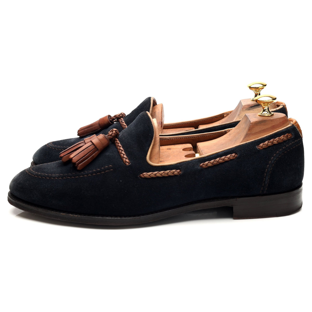 &#39;Hubert&#39; Navy Blue Suede Tassel Loafers UK 11 F