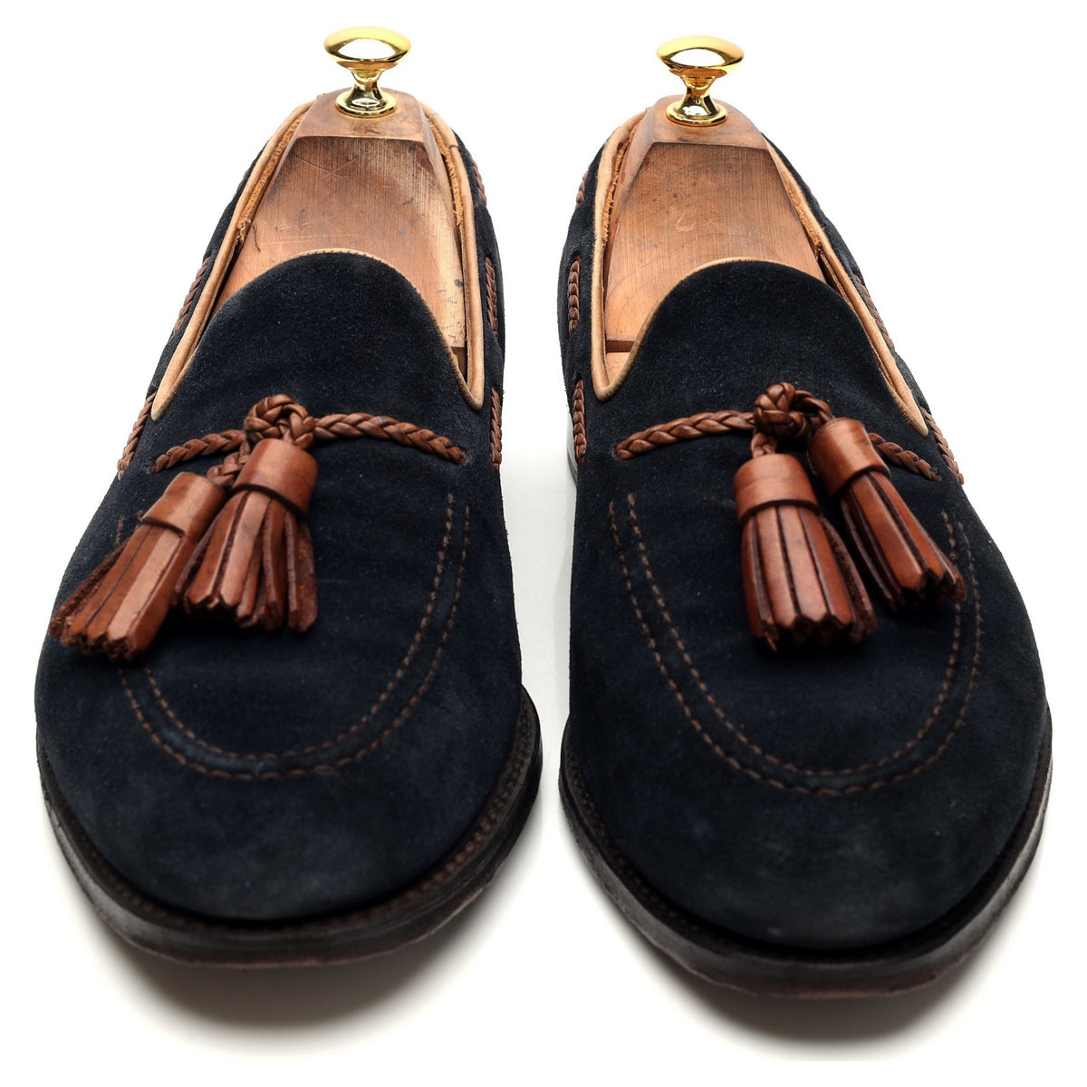 &#39;Hubert&#39; Navy Blue Suede Tassel Loafers UK 11 F