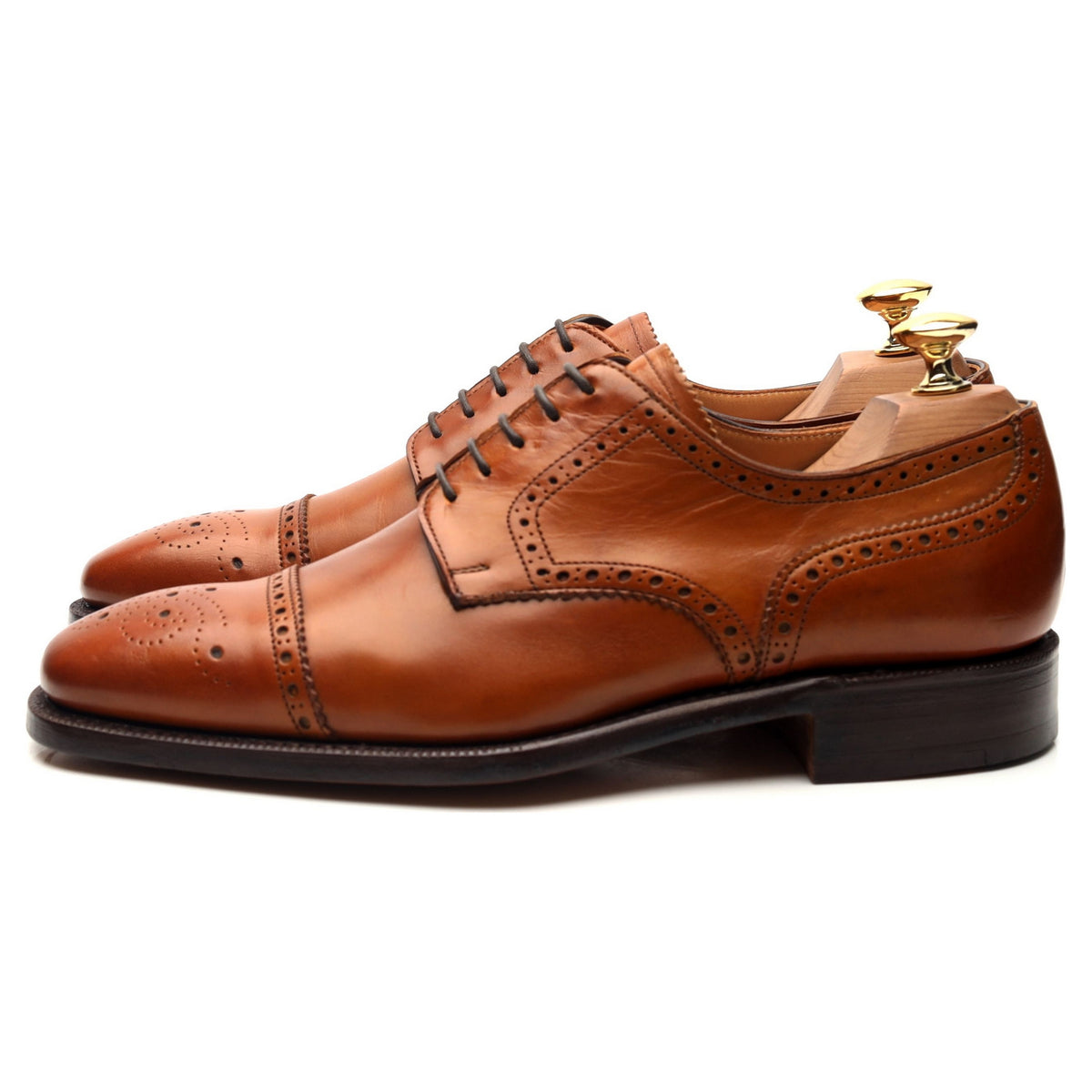 &#39;Randolph&#39; Tan Brown Leather Derby Brogues UK 6 F