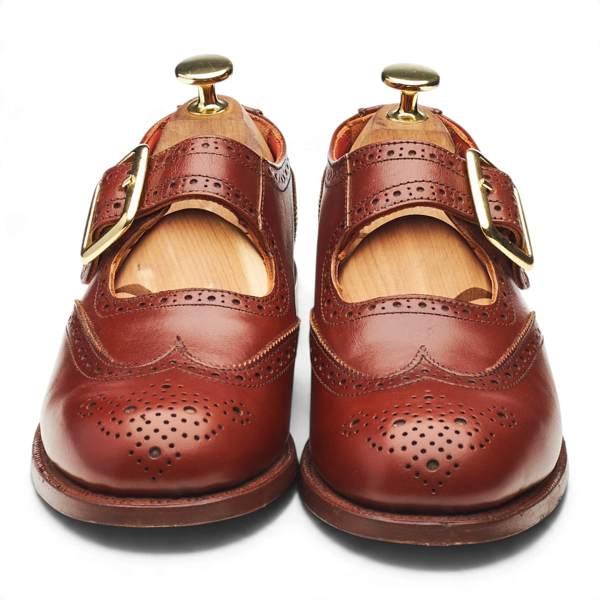 Women's 'Mary Jane' Tan Brown Leather Monk Strap Brogues UK 3.5