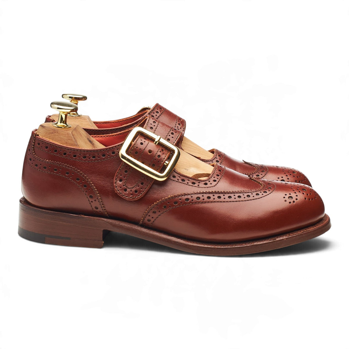 Women's 'Mary Jane' Tan Brown Leather Monk Strap Brogues UK 3.5