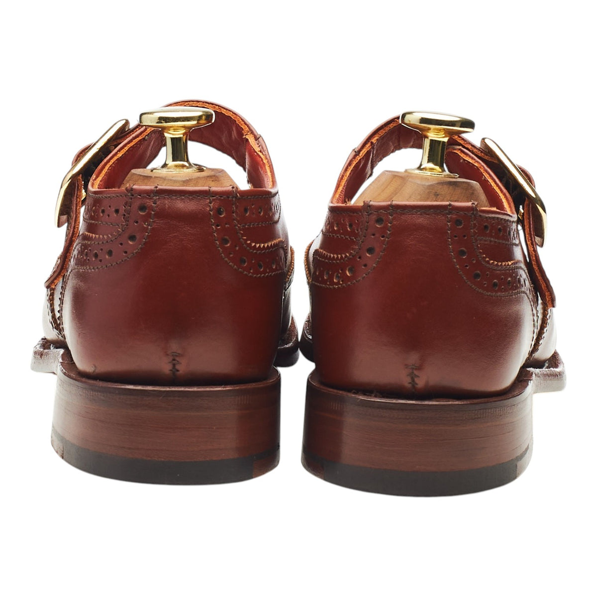 Women's 'Mary Jane' Tan Brown Leather Monk Strap Brogues UK 3.5