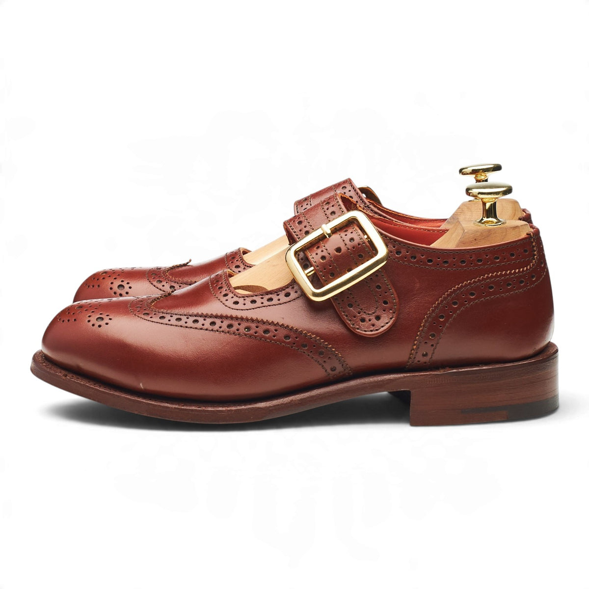 Women's 'Mary Jane' Tan Brown Leather Monk Strap Brogues UK 3.5