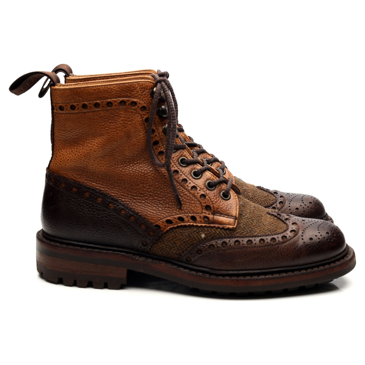 &#39;Tweed&#39; Brown Leather Boots UK 6 F