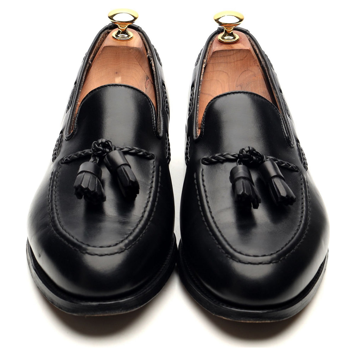 New &amp; Lingwood Black Leather Tassel Loafers UK 9.5 E