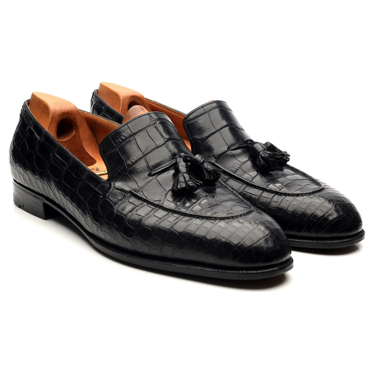 Bespoke Black Crocodile Leather Tassel Loafers UK 9.5 / UK 10