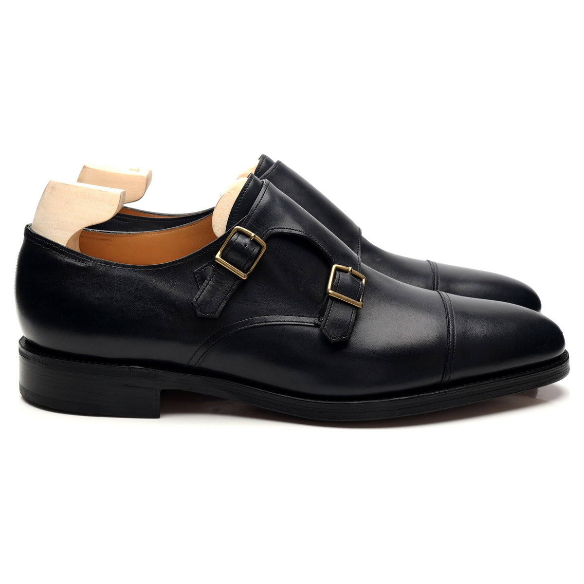 &#39;William&#39; Navy Blue Museum Leather Monk Strap UK 10.5 E