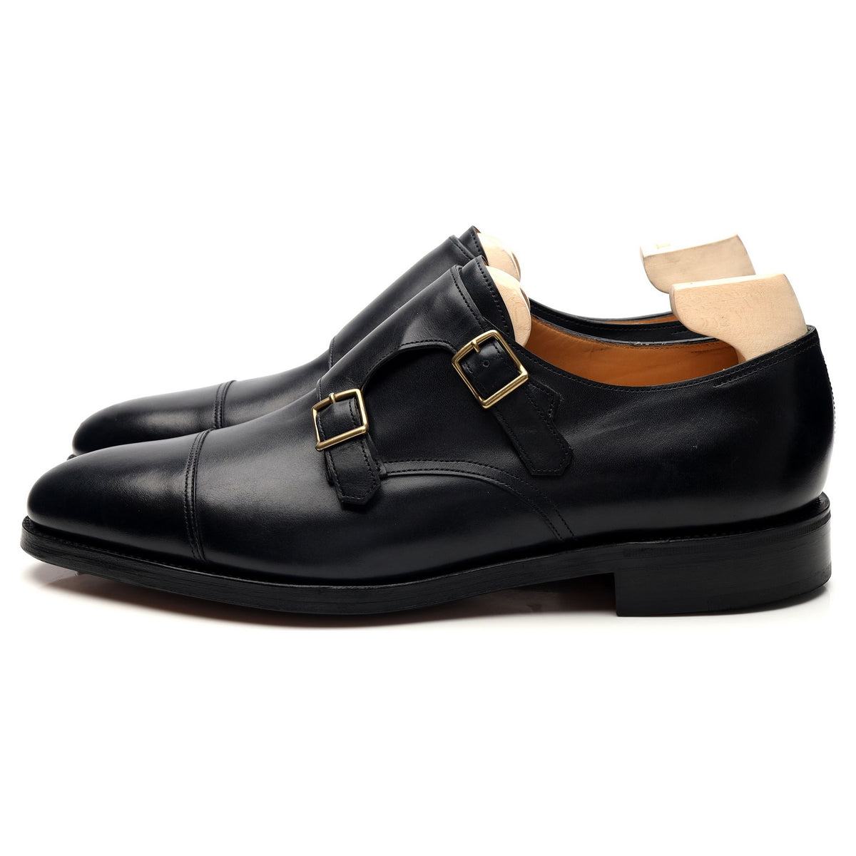 &#39;William&#39; Navy Blue Museum Leather Monk Strap UK 10.5 E